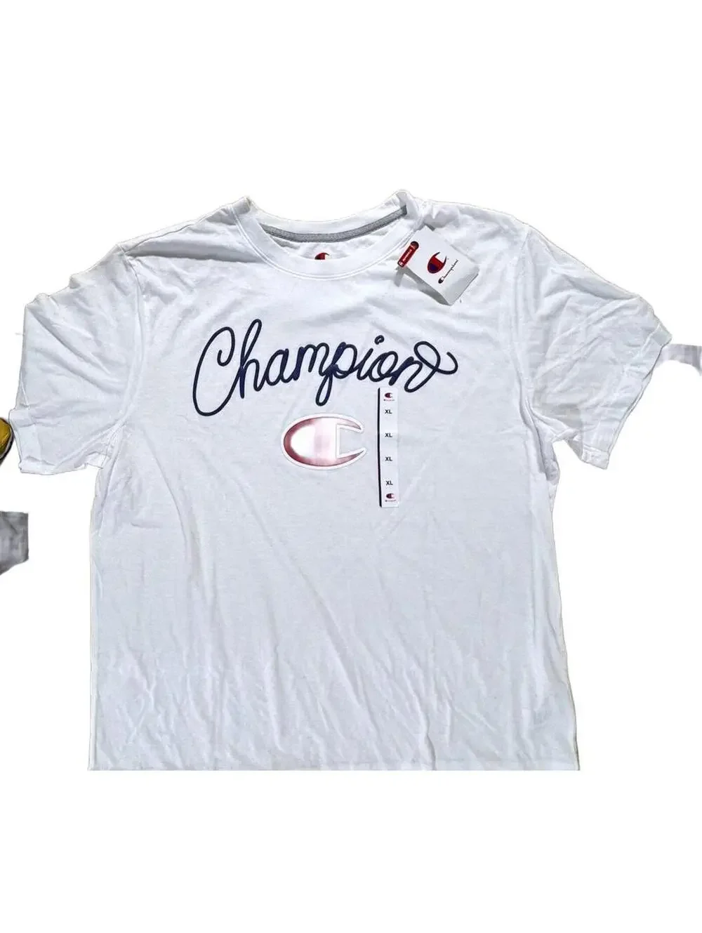 Champion Script White Graphic T-Shirt - Picture 1 of 2